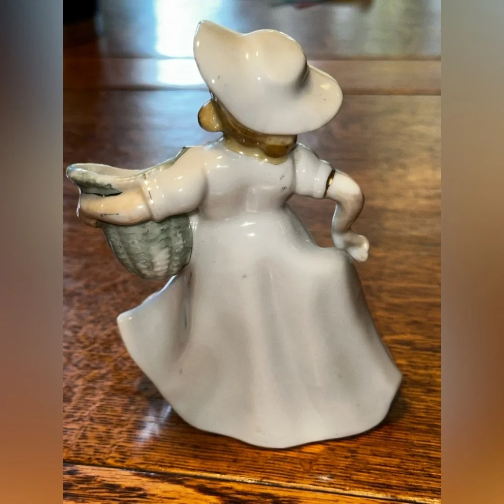 Vintage Porcelain Bud Vase Lady in Dress Eyelashes Pink Flowers Raised Relief